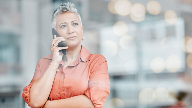 Lady experimenting poor signal strength at work